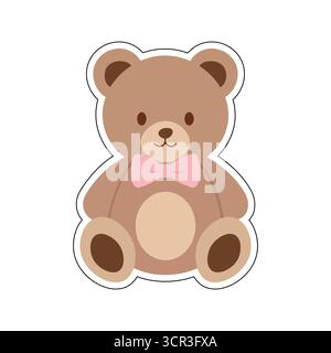 Adorable cartoon teddy bear with soft brown tones and pink bow tie. Great for children themes baby items educational tools and playful design projects Stock Vector