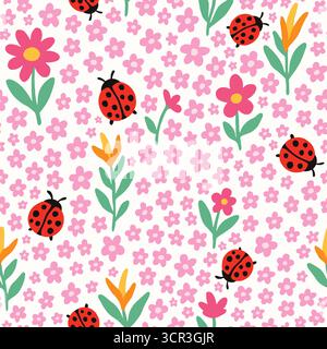 Ladybirds of Paradise seamless pattern. Vector illustration flat design background. Stock Vector