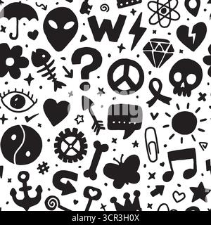 Doodle symbol mashup seamless pattern. Vector illustration flat design background. Stock Vector