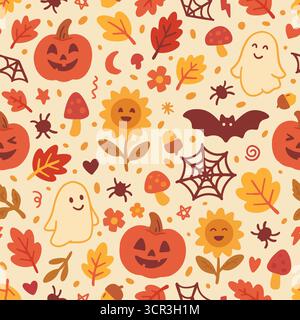 Cute Halloween seamless pattern. Vector illustration flat design background. Stock Vector