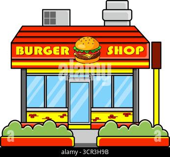 Burger Shop A Colorful and Inviting Restaurant Illustration Vector Illustration Isolated Design Stock Vector