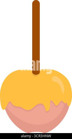 Caramelized apple on stick. Autumn candy snack in flat vector style Stock Vector