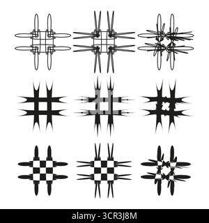 Hash symbols grid. Geometric abstract pattern. Square hashtag illustration. Vector line art. EPS 10. Stock Vector
