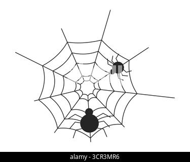 Minimalist spiders on web 2D black filled object Stock Vector