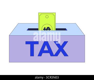 Dollar bill inserted into tax payment box 2D cartoon object Stock Vector
