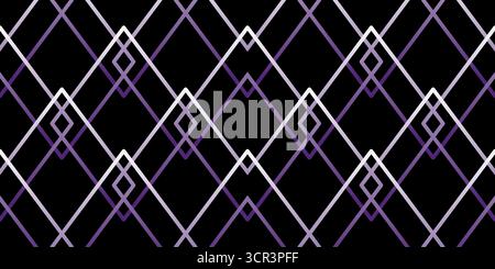 Magical gradient purple black geometry seamless border. Dark halloween psychedelic ornament. Holiday mosaic of violet white rhombuses on black backgro Stock Vector