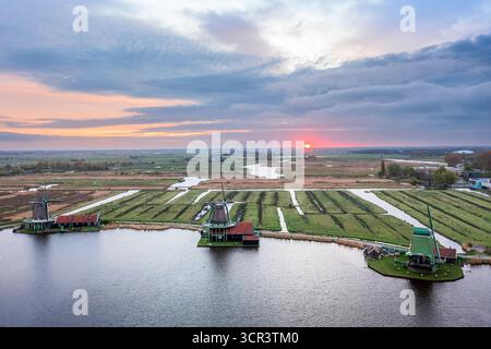 Windmills, Zaanse Schans, North Holland, Netherlands Stock Photo