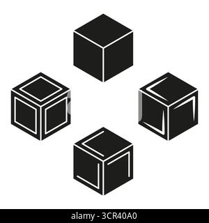 Isometric cube set. Geometric 3D shapes. Monochrome graphic design. Vector box illustration. EPS 10. Stock Vector