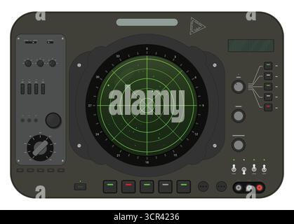 Military classic green radar analog interface Stock Vector