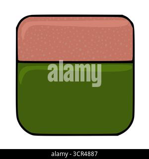 Minimalist vector illustration of a rectangular object with rounded corners, featuring a textured salmon pink top layer and a solid dark green bottom Stock Vector