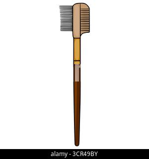 A stylized vector illustration of a dual-ended makeup brush featuring a comb on one side and a spoolie on the other, rendered with clean lines and a s Stock Vector