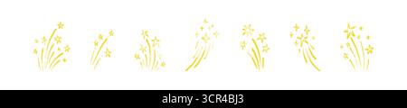Hand drawn crayon firework vector background. Happy New Year, Merry Christmas, Happy birthday golden firecracker pattern. Sketch party pencil drawing Stock Vector