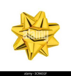 Shiny golden gift bow isolated on white background. Stock photo. Stock Photo