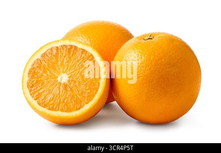 fresh ripe juicy oranges isolated on white background Stock Photo