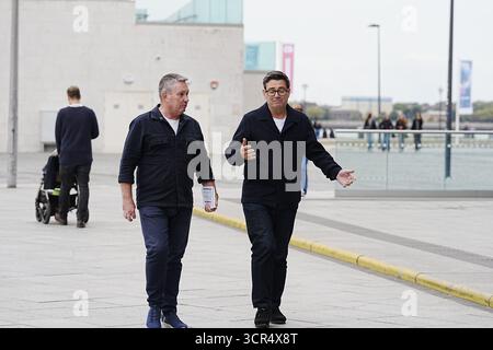 Mayor of Greater Manchester Andy Burnham arriving for a recording of Guardian newspaper podcast at Nova Scotia Restaurant during the Labour Party Conference in Liverpool. Picture date: Monday September 29, 2025. Stock Photo