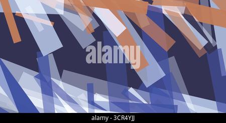 Abstract geometric background with transparent overlapping rectangular shapes in brown, blue and gray. Modern digital vector art with a dynamic and fr Stock Vector