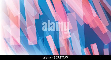 Abstract geometric background with transparent overlapping rectangular shapes in pink, blue and red. Modern digital art with a dynamic and fragmented Stock Vector