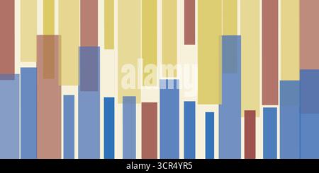 Abstract vector background with many overlapping brown, blue and beige thick vertical bars. Modern geometric design, perfect for digital art, banners, Stock Vector