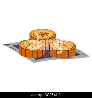 Chinese mooncake or mung bean cake. Vector mid autumn festive pastry or bakery for seasonal celebration. Layered dough treat. Dessert or sweet food. Culinary meal and cooking dish. Nutrition icon. Stock Vector