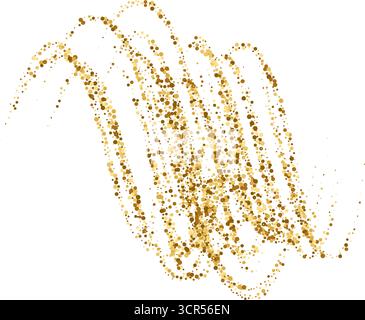 Abstract dynamic golden waves with small particles. Line gold flow, elegant golden curved dashed gradient, dotted fluid, luxury design texture. Vector Stock Vector