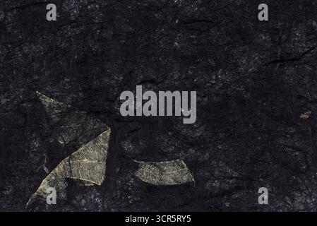 Hand made old vintage distressed textured black paper background with embedded straw for which is empty and blank with copy space, stationary stock ph Stock Photo