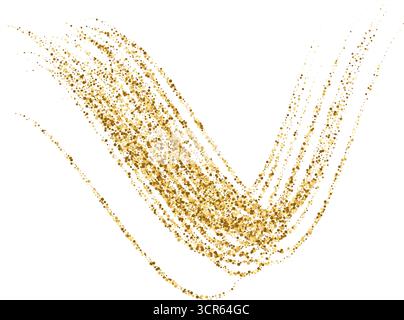 Dynamic golden waves with small shimmer particles and shine effects. Gold stipple flow waves, glitter undulate pattern. Golden vector curved dashed gr Stock Vector