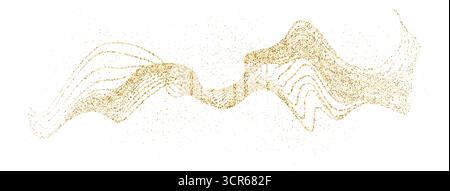 Abstract shimmer stipple flow. Dynamic golden waves with small particles. Golden curved dashed gradient net. Shine undulate pattern. Vector holiday do Stock Vector