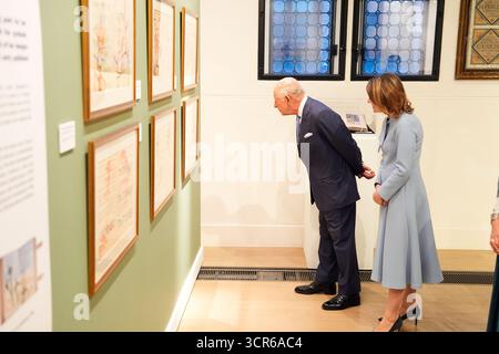 King Charles III with Aura Woodward, director of the Romanian Cultural Institute in London, during a visit to view the Queen Marie of Romania exhibition at the Garrison Chapel in London. Picture date: Monday September 29, 2025. Stock Photo