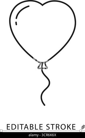 A heart shaped balloon icon in a minimalist line style with editable stroke. Love symbol, party decoration, romantic valentine gift, birthday Stock Vector
