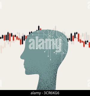Vector illustration of a human head with a neural network, symbolizing AI in finance. Represents algorithmic trading, market analysis, and investment Stock Vector
