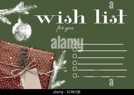 Creative wish list for holiday gifts with decorative elements and checklist Stock Photo