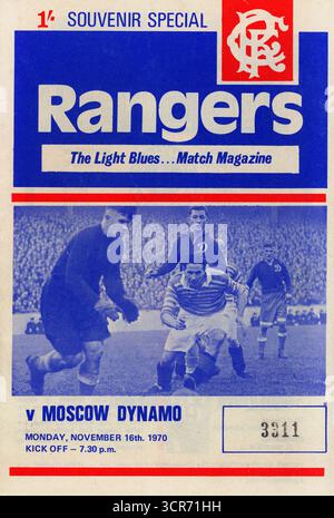 Glasgow, Scotland, UK. 16th November 1970: Rangers v Moscow Dynamo Souvenir Matchday programme. Stock Photo