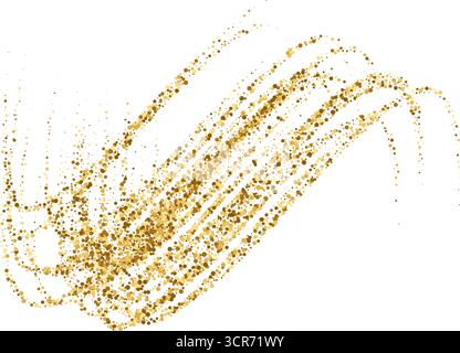 Dynamic golden waves with small particles and shine effects. Gold stipple flow waves, glitter undulate pattern. Golden vector curved dashed gradient f Stock Vector