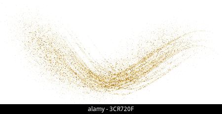 Gold stipple flow. Dynamic golden shimmer waves with small particles and shine effects, glitter undulate pattern. Golden vector curved dashed gradient Stock Vector