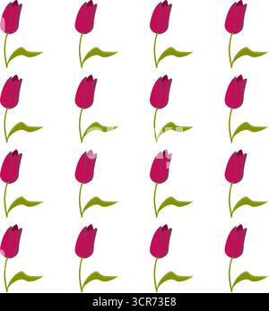 Red tulips in cartoon style. Cute spring flowers. Seamless pattern. Vector illustration. Stock Vector