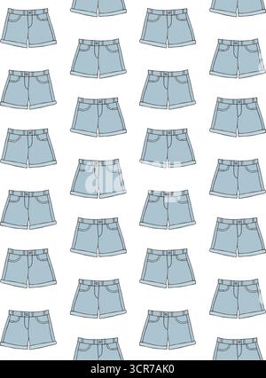 Vector seamless pattern of hand drawn jeans shorts Stock Vector