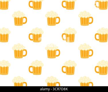 Pattern of beer mugs. Isolated background. Flat style vector illustration. Stock Vector