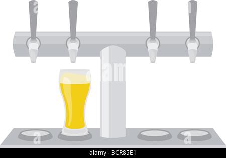 Row of beer taps on the bar at a pub or restaurant with a beer poured vector Stock Vector
