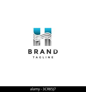 Simple Wavy Initial H Letter Logo Design. Minimalist Wave Lines In The Middle Letter H Logo Design. Stock Vector