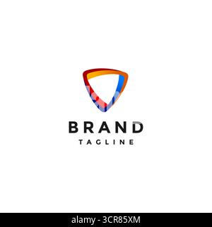 Simple Tricolor Triangle Shield Logo Design. Three Colors Rotating In A Round Triangle Logo Design. Stock Vector