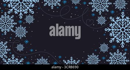 Multicolored Christmas Background with Grunge Snowflakes, Frosty Dots, Stars and Winter Ornaments Isolated on Dark Background. Colorful background Stock Vector