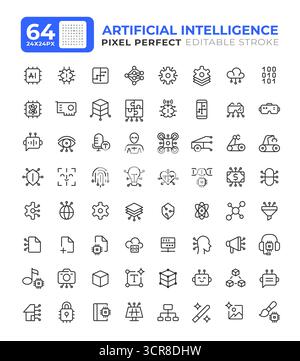 Artificial intelligence line ui icons set Stock Vector