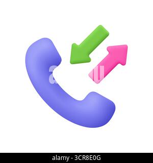 Purple phone handset with two arrows, representing incoming and outgoing calls. Phone call, telecommunication, contact, support or customer service co Stock Vector