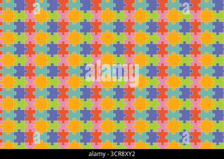 Pattern with grid of colorful jigsaw puzzle pieces, abstract pattern. Perfect for concepts of teamwork, connection, game, strategy, collaboration, and Stock Vector