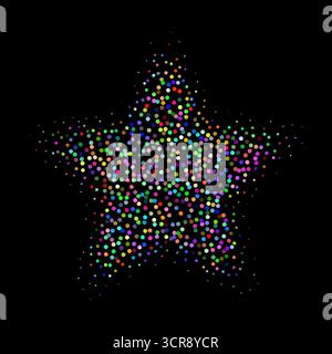 Abstract colorful stipple gradient halftone star, dotted textures of holographic color. Geometric noise star shaped, patterns are made of simple dots Stock Vector