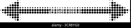 Abstract retro illustration of round halftone double sided arrow pointing left and right. Black circular dot pattern, geometric arrow shapes. Minimali Stock Vector