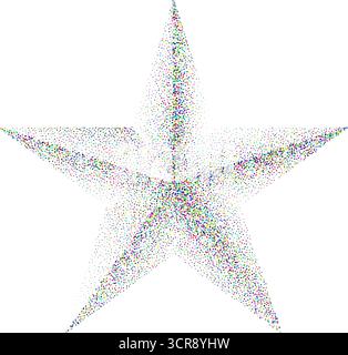 Abstract colorful stipple gradient halftone star, dotted textures of holographic color. Geometric noise star shaped, patterns are made of simple dots Stock Vector