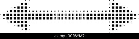 Abstract retro illustration of square halftone double sided arrow pointing left and right. Black square dot pattern, geometric arrow shape. Minimalist Stock Vector