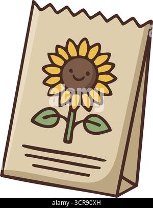 A kraft style envelope labeled with a smiling sunflower graphic for packaged garden seeds Stock Vector