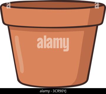 A simple clay planter in warm terracotta with a broad lip and rounded body for garden use Stock Vector